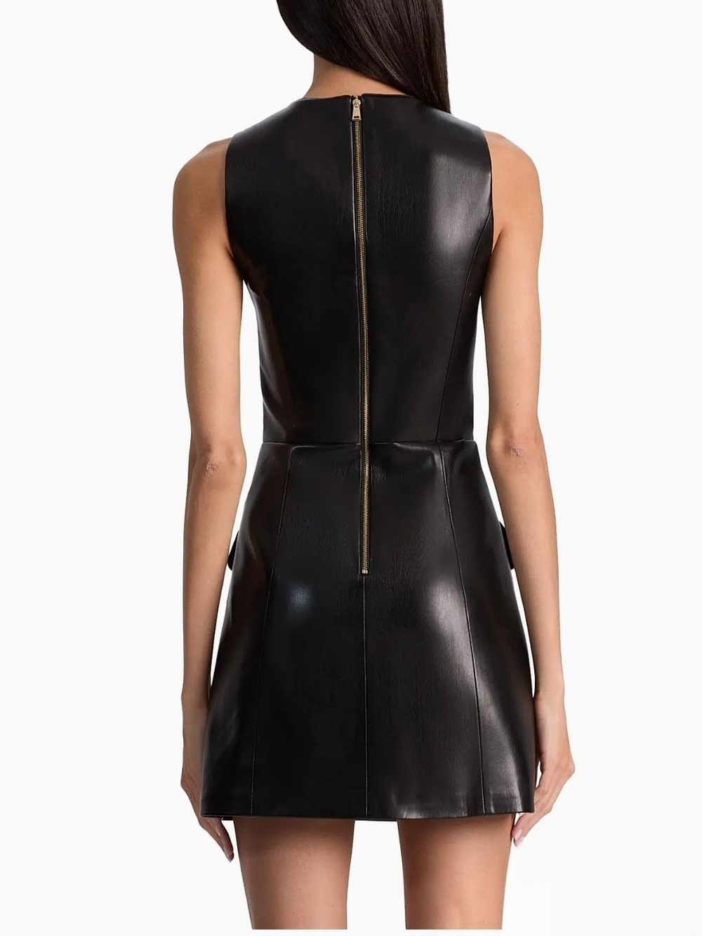Alice + Olivia Black Faux Leather Marcella A-Line Mini Dress Womens Size 4 NWT - Picture 4 of 13